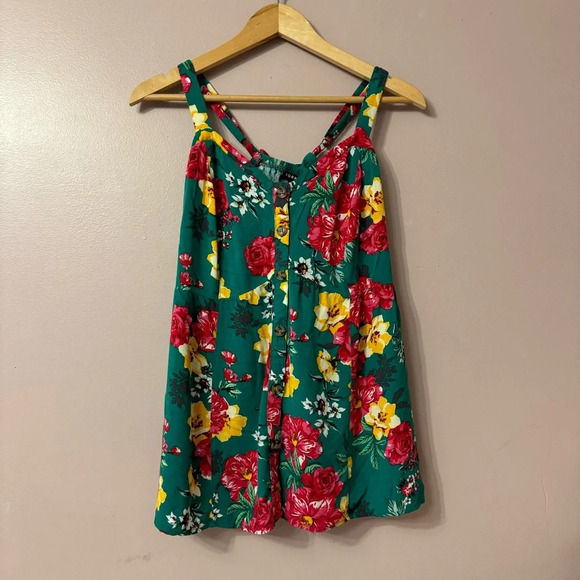 Torrid Fit And Flare Rayon Slub Lace-Up Back Tank Floral Green Women Size 1X - Picture 3 of 9